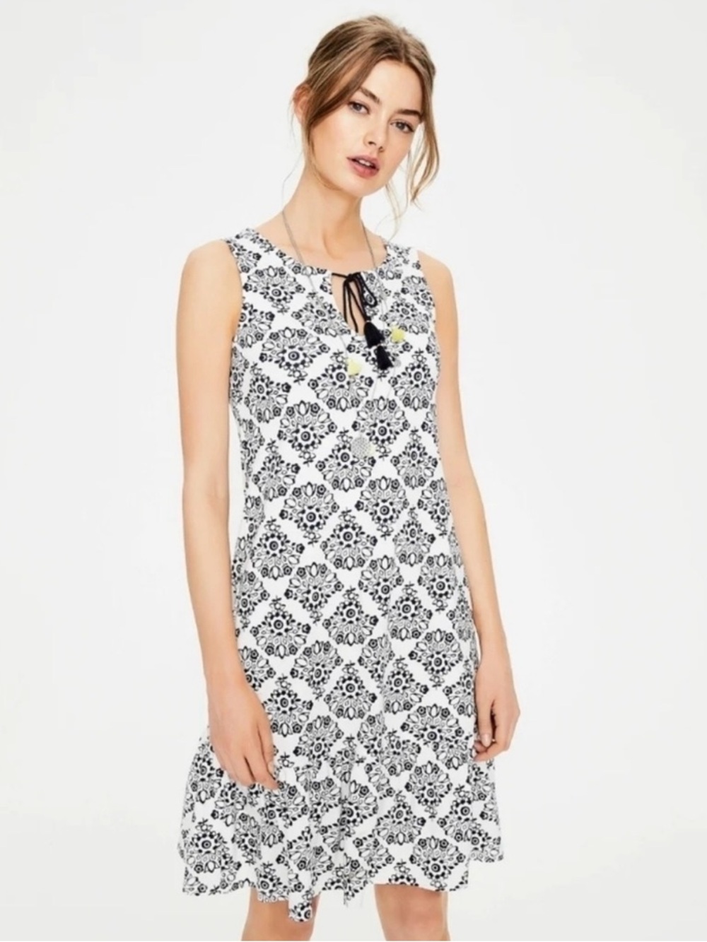 Boden Women’s Arabella Jersey Dress White Navy Size 4